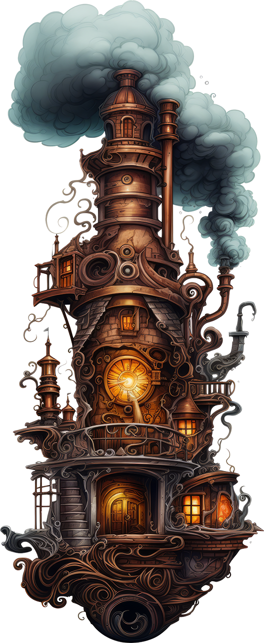 Brass & Burn steampunk chimney illustration